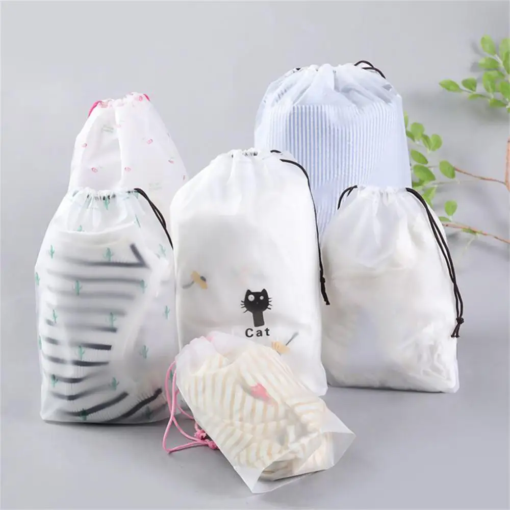 Cute Travel Cosmetic Bag Portable Drawstring Storage Bag Transparent Toiletry Wash Kit Storage Pouch Women Makeup Case Anti-dust