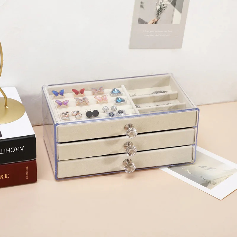 Three layers Plastic Jewelry Box Storage Display Ring Earrings Necklace Acrylic Organizer jewlery holder 240318
