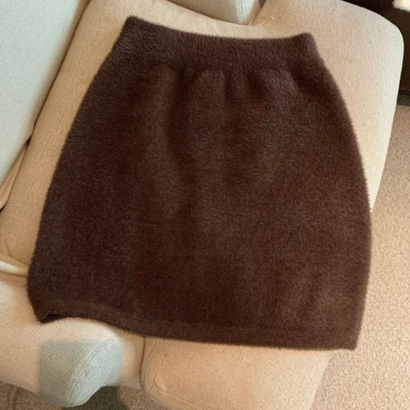 Autumn Spring Women Mini Furry Skirt Faldas Mujer new Moda Slim Sexy High Waist Wrap Hip 2025 Black Bottom Wild Woolen Elegant Korean
