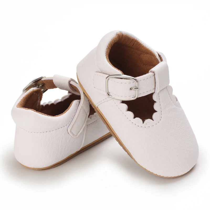 Baby Girl White Baptism Shoes Infant Toddler Bowknot Non-slip Rubber Soft-Sole Flat PU First Walker Newborn Bow Decor Mary Janes
