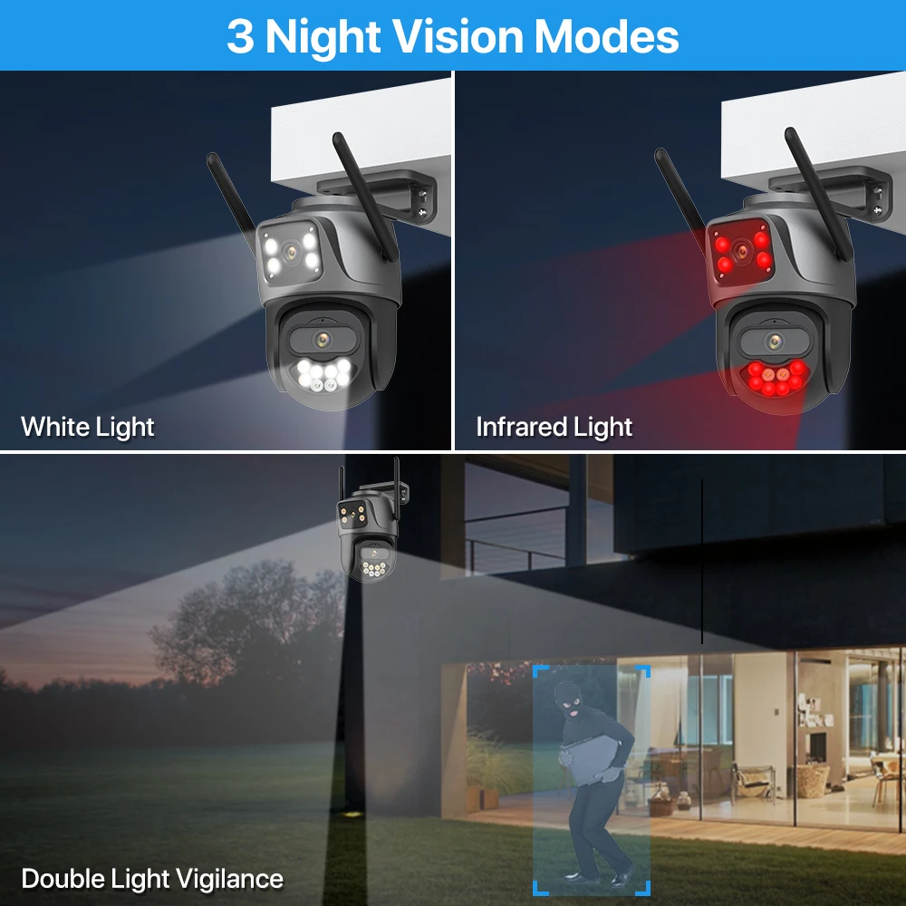 4K 8MP PTZ WIFI Camera Dual Lens Dual Screen IP Camera AI Human Detect 4MP HD Auto Tracking Security Camera iCSee Surveillance