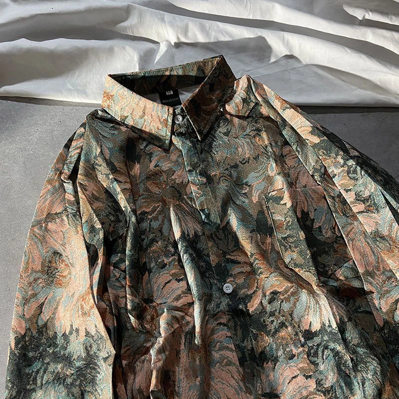 Mafokuwz Couple Oil Painting Floral Long-sleeved Shirt Japan Retro Loose new Vintage Unisex 2023 Spring 2025 Autumn Trend Highhstreet Top