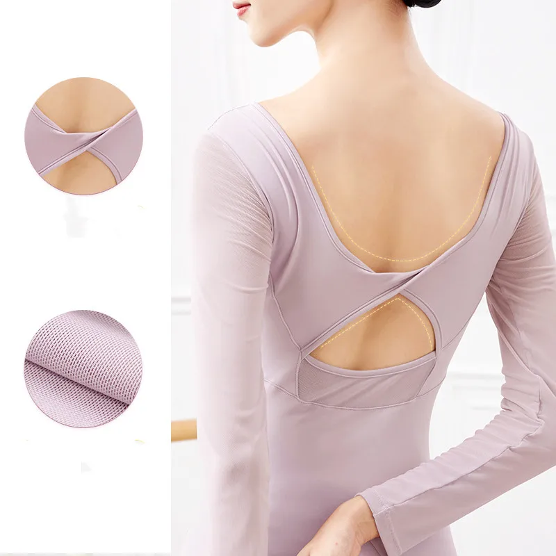 Women Ballet Leotards 2025 Black Gymnastics Kink Dance Bodysuits new Costumes Adult Patchwork Mesh Long Sleeve Ballerina Leotards