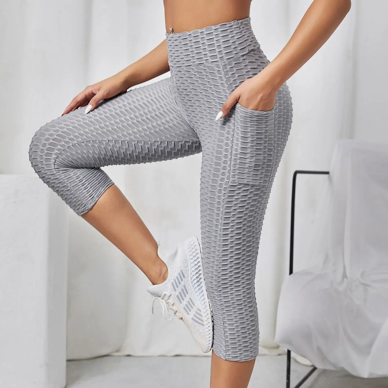 2025 Anti Cellulite Biker Shorts with Pocket Bubble Wide Waistband Scrunch new Butt Sports Short Leggings Stretchy Gym Running Tights