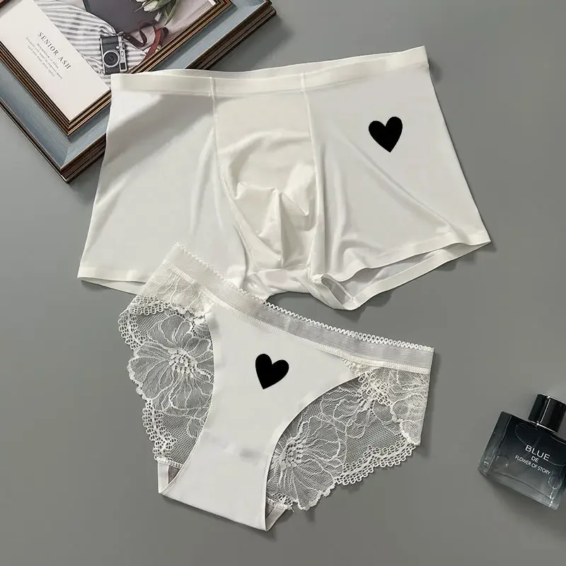 New new Style Couple Matching Underwear Set Ice Silk Mens Boxers and 2025 Women Sexy Panties Lover's Panty Plus Size Valentine underpants