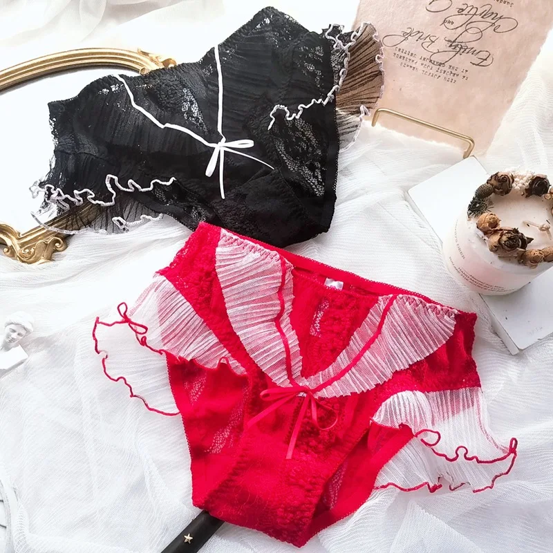 Japanese Women Lovely Cute Lolita new Kawaii Mesh 2025 Lace Panties Palace Ruffles Lace Briefs Knicker big size 3L 4L 5L 6L 120KG