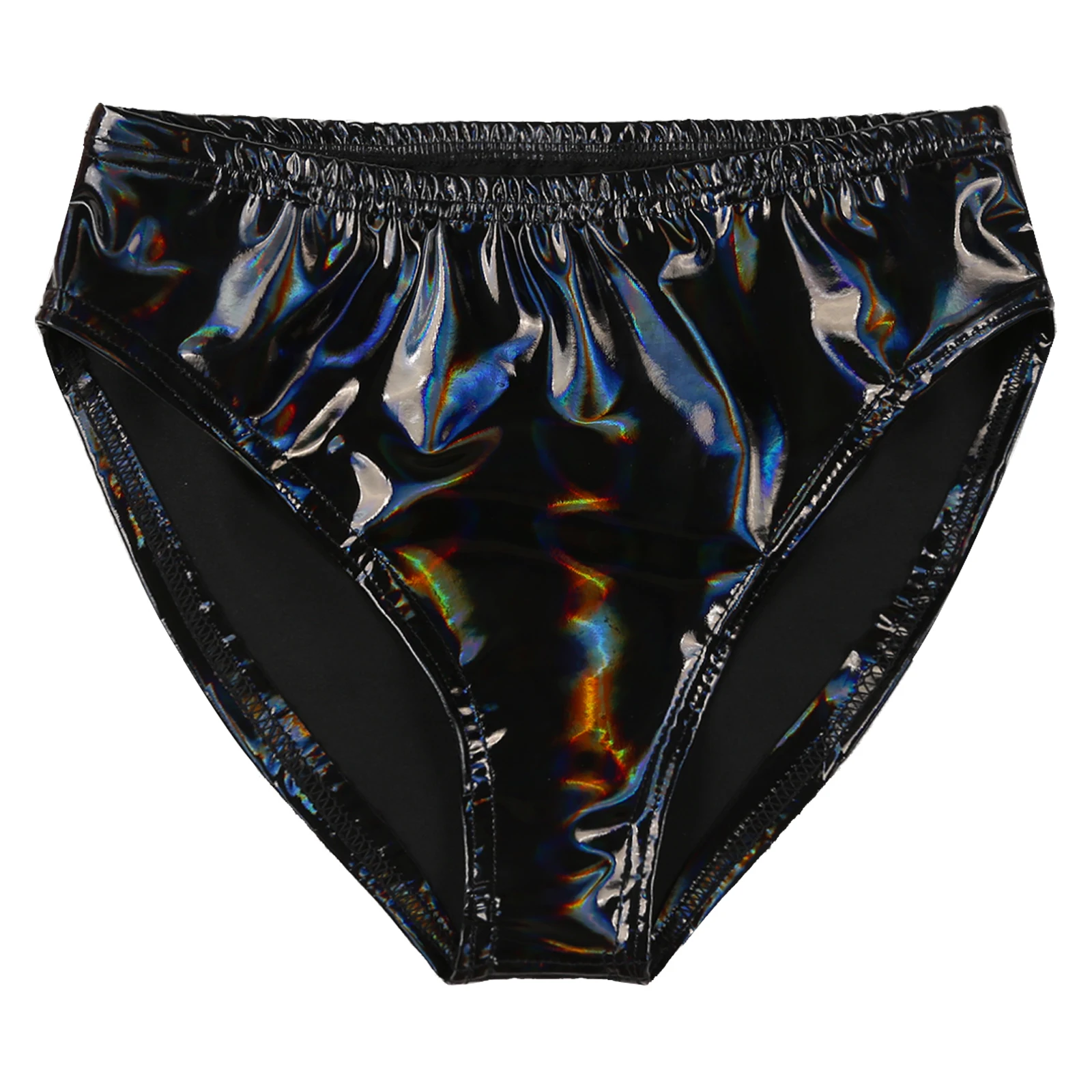 Mens Wet Look Patent Leather Underwear Pole Dancing Rave Costume Glossy Appearance Briefs Panties Elastic Waistband Underpants