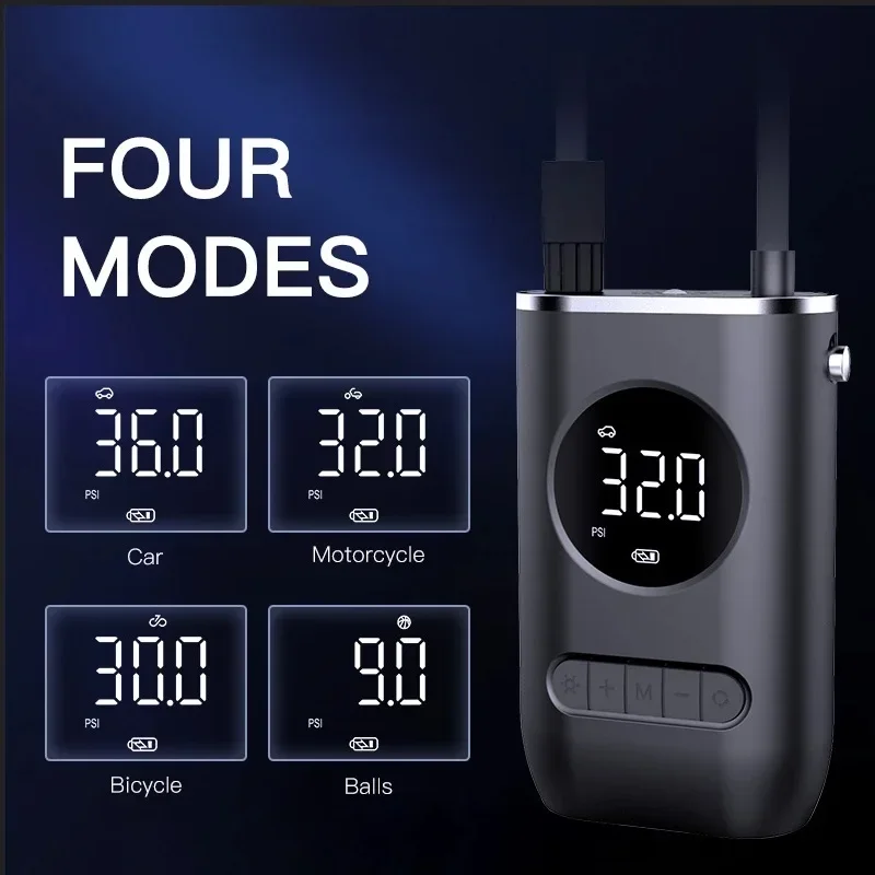 Air Pump Mini Portable for Inflate Cars Motorcycles Bicycles Yachts Basketball Car Electrical LED Smart Digital Inflator 4000mAh