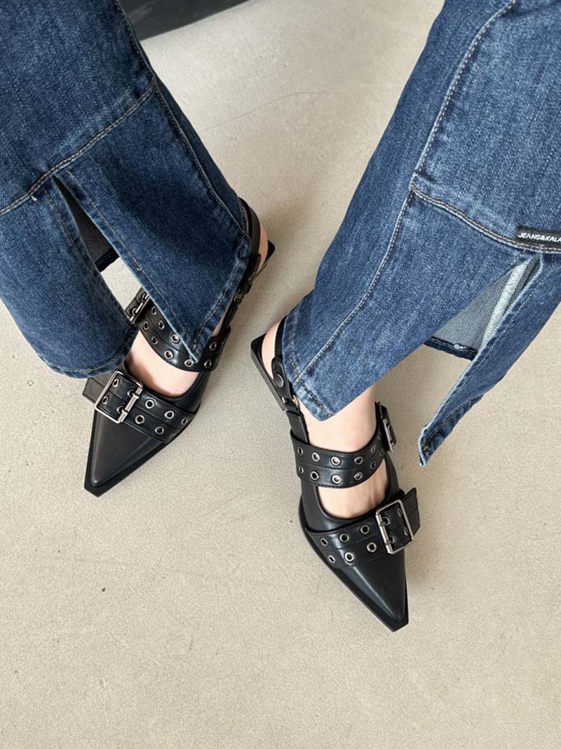 2023 Summer Women's Fashion Sexy Sandals Buckle Pointed Square Sandalias Female Casual Low Heel Shoes