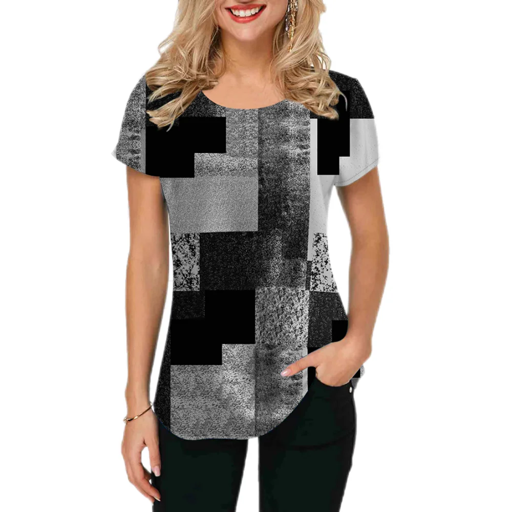 Vintage Women T-Shirt Short Sleeve Top new 6xl Colorblock Graphic Clothing O-Neck Oversized Apparel Daily Tops For Women 2025 Tees Shirt