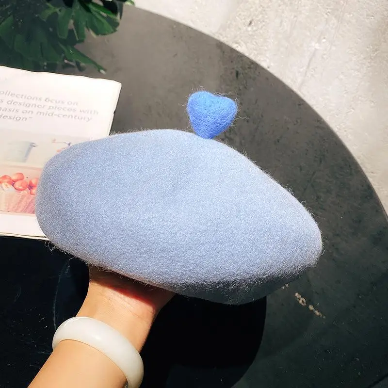 Women Sweet Wool Felt Love Beret Painter Hat Parent Child Handmade new Heart Girls 2025 Cute Woolen Hat