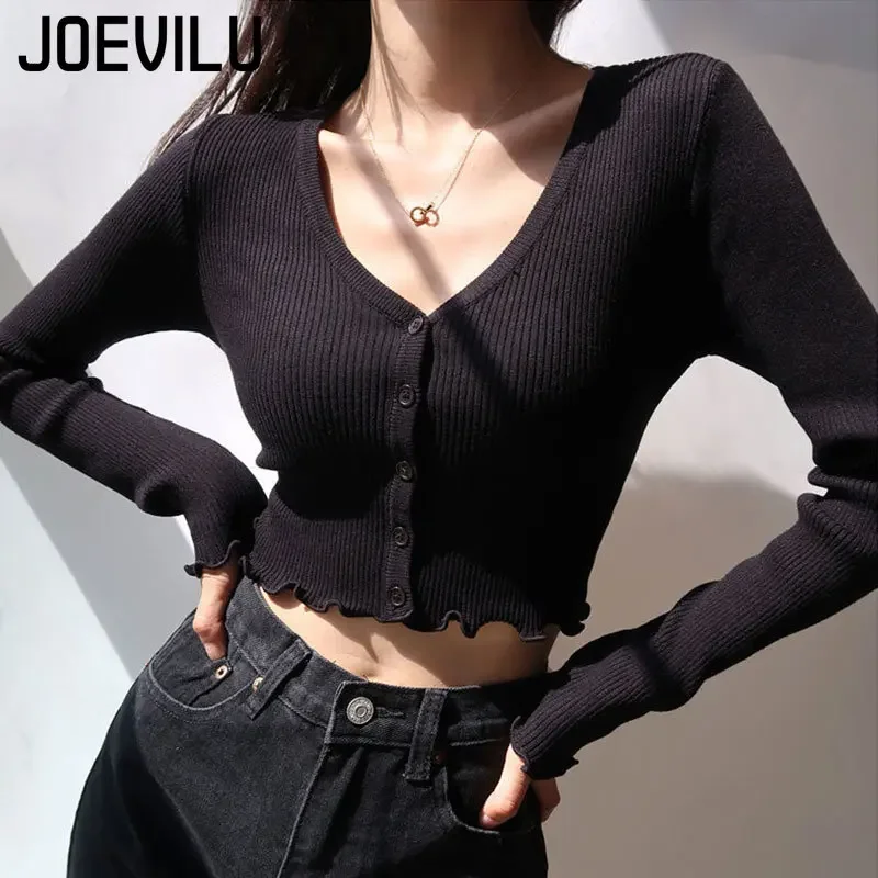 Sexy Knitted Cardigan V Neck Naked Navel new Crop Tops 2025 Chic Fungus Hem Shirt Women's Spring and Summer Korean Versatile Y2k Sweater