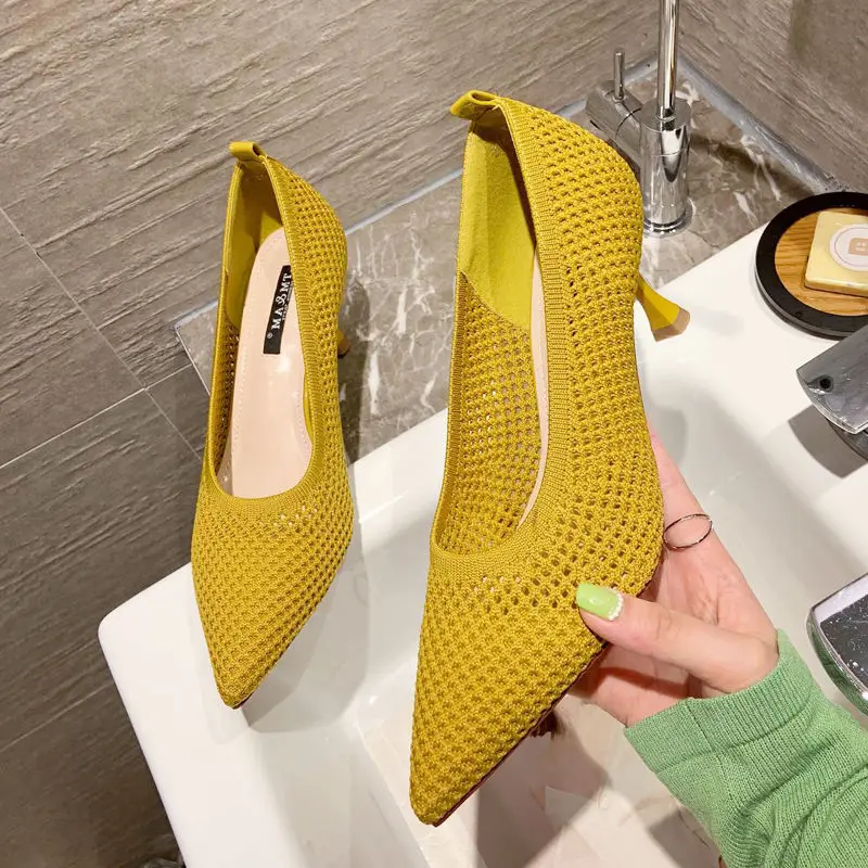 2025 new Women Summer Pumps Comfortable Thin High Heeled Party Stiletto Sexy Single Shoes Flying Woven Mesh Breathable Talon Femme 393f a923