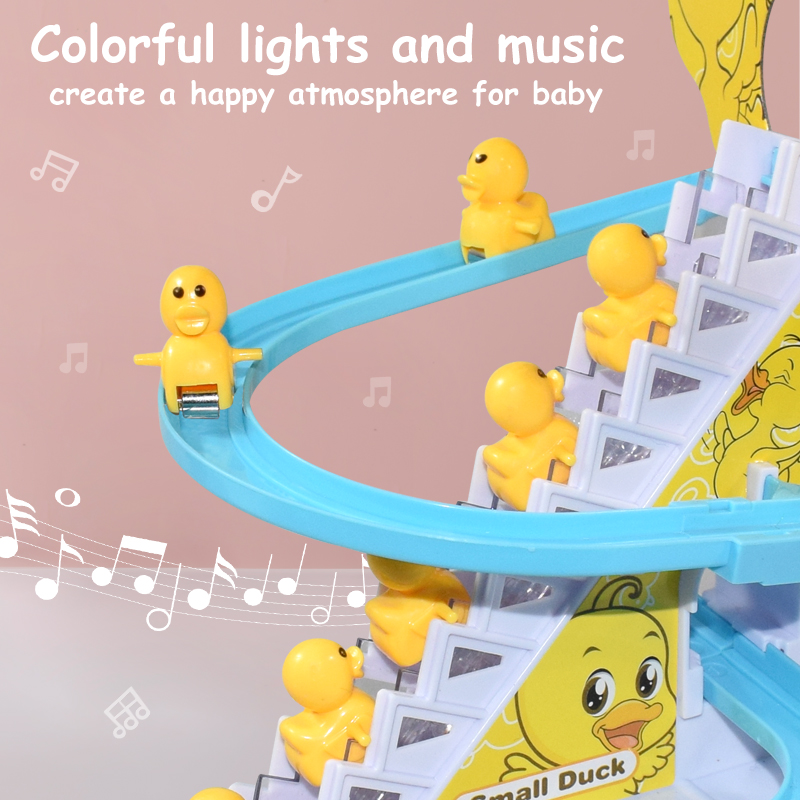 Kid Diy Small Duck 2025 Penguin new Electronic Climbing Stairs Track Toy Light Musical Slide Track Coaster Toy Educational Fun Toys Gifts
