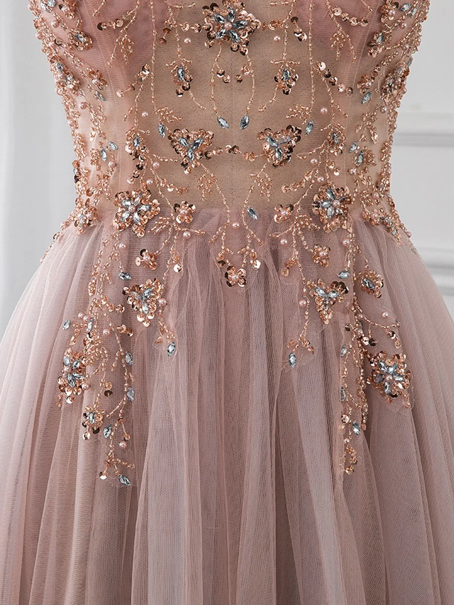 Dusty Pink Bridesmaid Dresses Spaghetti Straps V-Neck Rhinestones Beading new Crystal Wedding Paety 2025 Formal Prom Evening Gowns