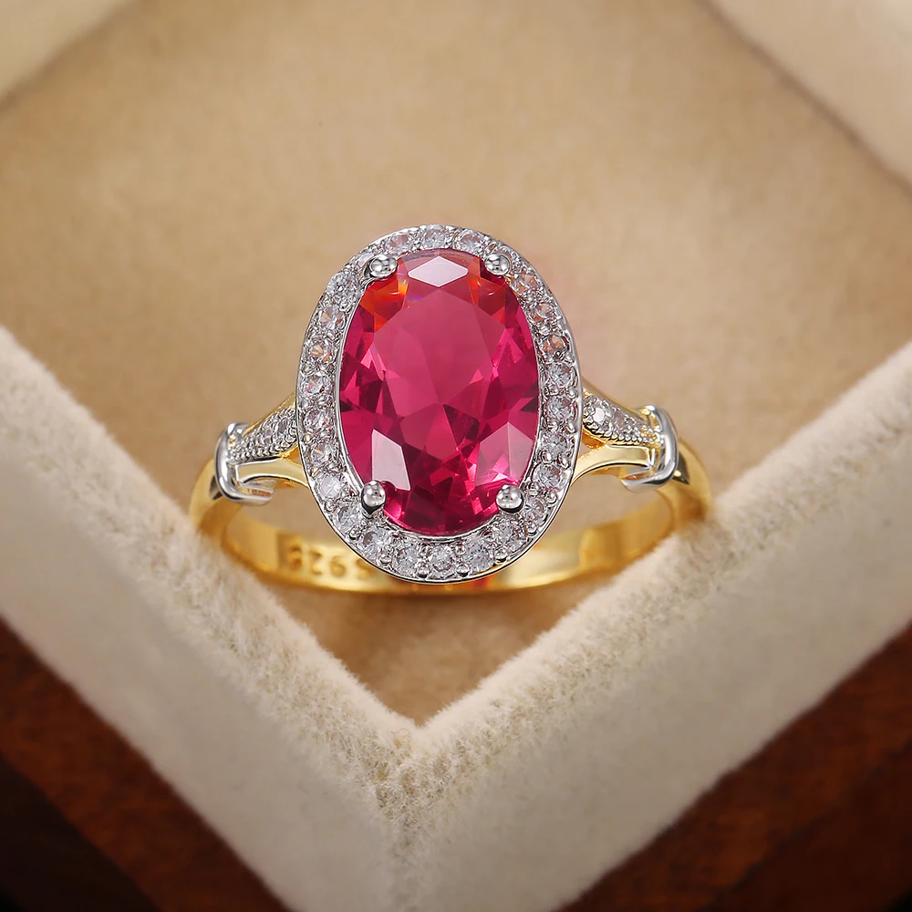 Huitan Big Oval Shaped Rose Red Cubic Zirconia Women Rings new Ladies Jewelry 2025 for Party Best Mother's Gift Brilliant CZ Rings