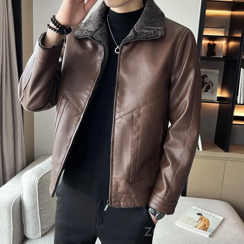 Spring new plus size men's PU jacket winter cold thickening men's leather jacket 2025 PU leather jacket men new 8XL 6XL coat men winter