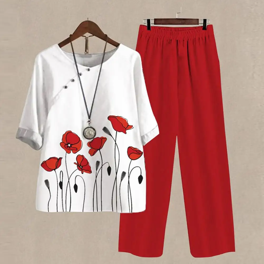 Two new Piece Outfits Clothes Women Spring Printed Blouse and Wide Leg Pants Suit Female Loose Sets Elegant 2025 Office Lady