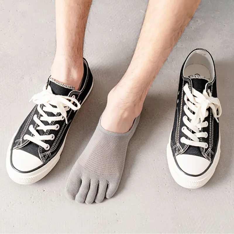 Creative Five Finger Socks Men Cute Summer Breathable Mesh Sports Five-Toed Socks Toe Split-Toed Socks Solid Color Hollow Meias