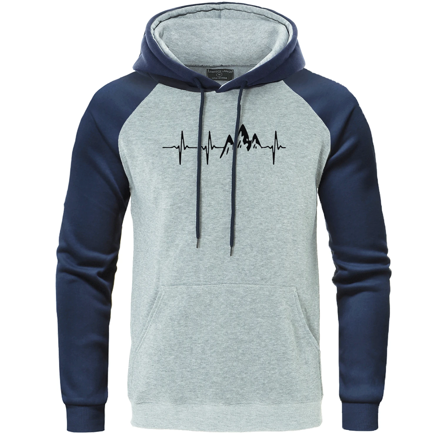 Mountain Ecg Men's Hoodies Funny Hip Hop Sweatshirts Casual Street Clothing Loose Oversized Raglan sleeve Pullover Soft Hooded