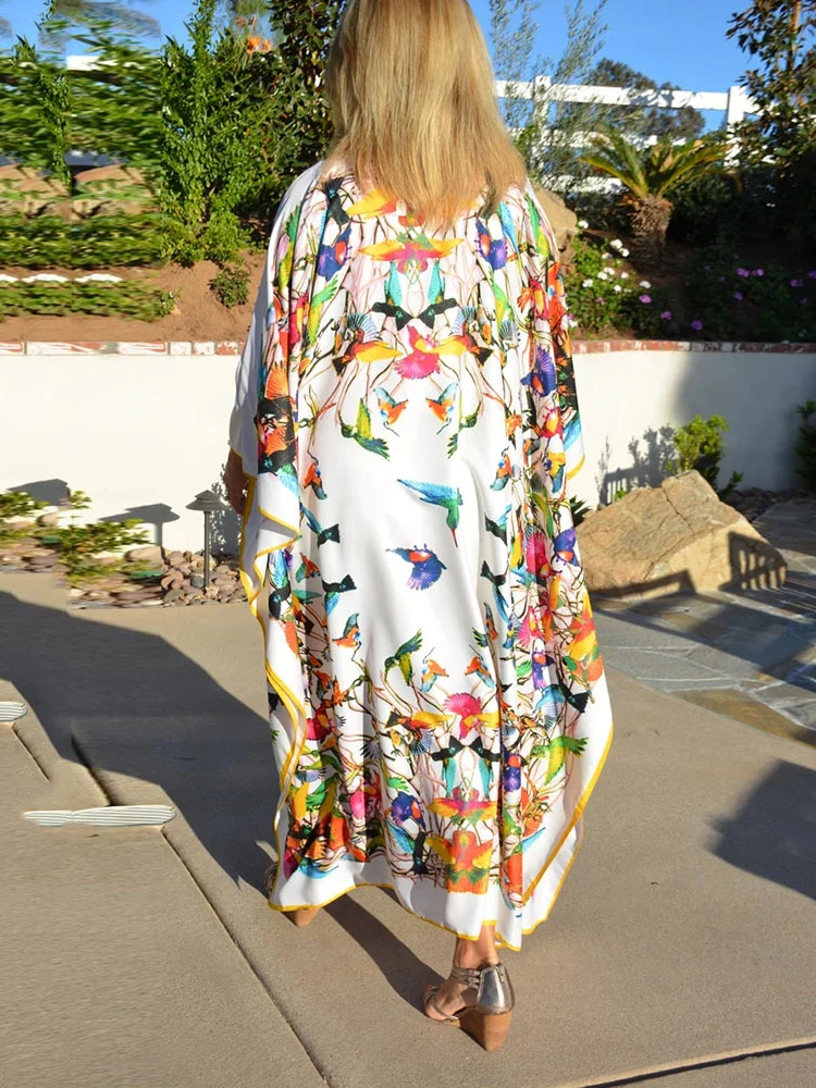 Beach Dresses Bird Bohemian Kaftans for Women 2023 New Loose Bikini Cover 2025 Ups Maxi new Robe Elegant Bathing Suits
