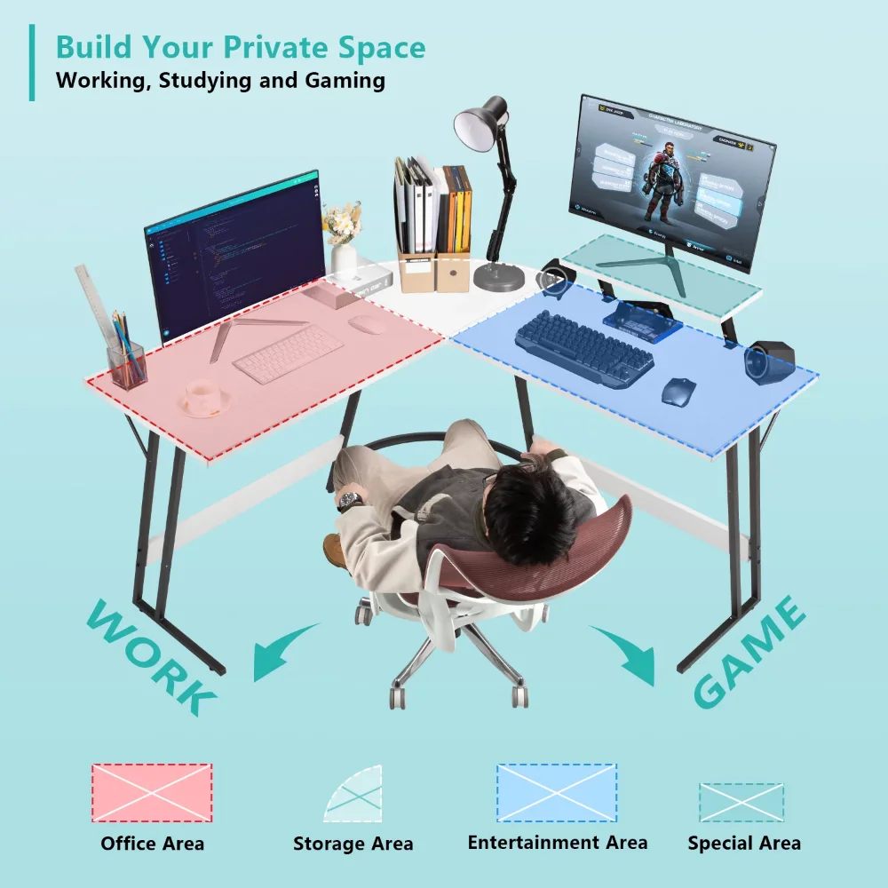 Home Office Writing Desk Modern LShape Computer DeskMetal 5118 x 1968 x 2913 Inches