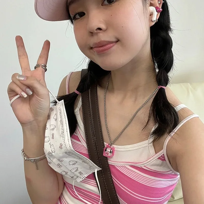 Karrram Y2k 2025 Aesthetics Camisole Japanese Haruku new Cami Top 2000s Kawaii Crop Top Fairycore Pink Striped Tank Top E-girl Grunge