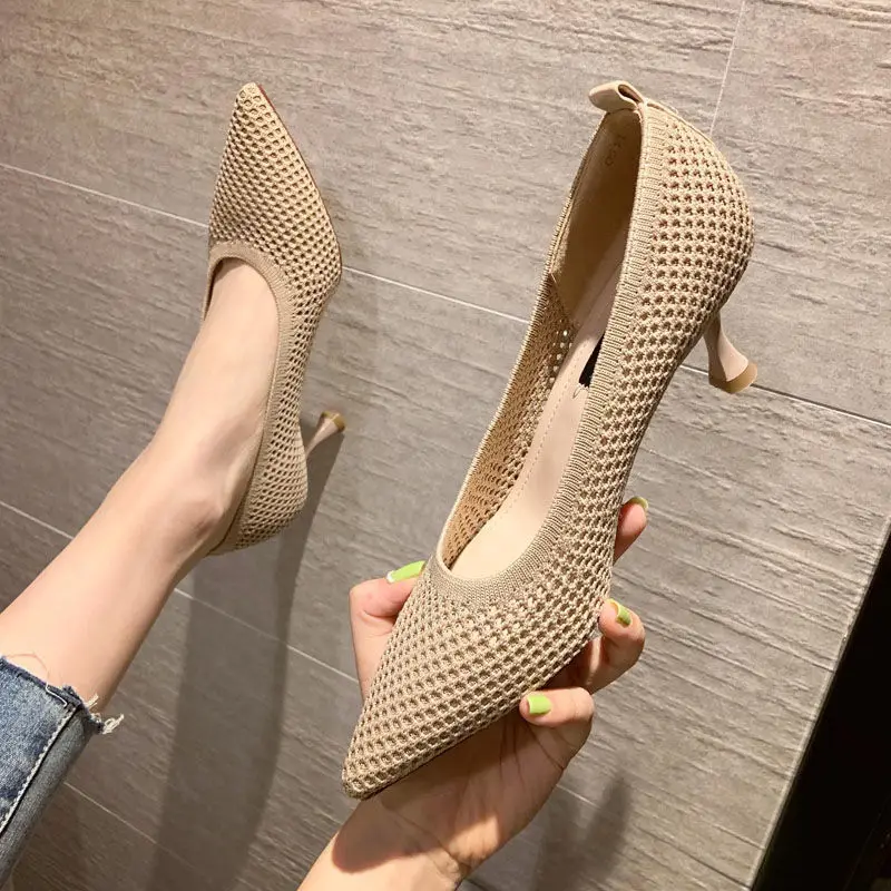 2025 new Women Summer Pumps Comfortable Thin High Heeled Party Stiletto Sexy Single Shoes Flying Woven Mesh Breathable Talon Femme 393f a923