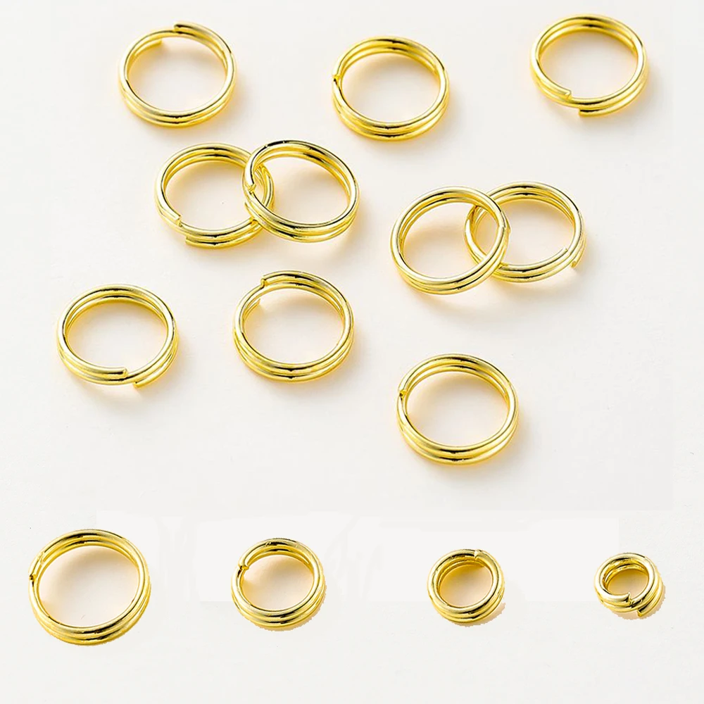 50pcs/lot 4-8mm 14K 18K Gold Plated Brass Double Loops Keyring Jump Rings Split Ring Connectors For DIY Jewelry Making Findings