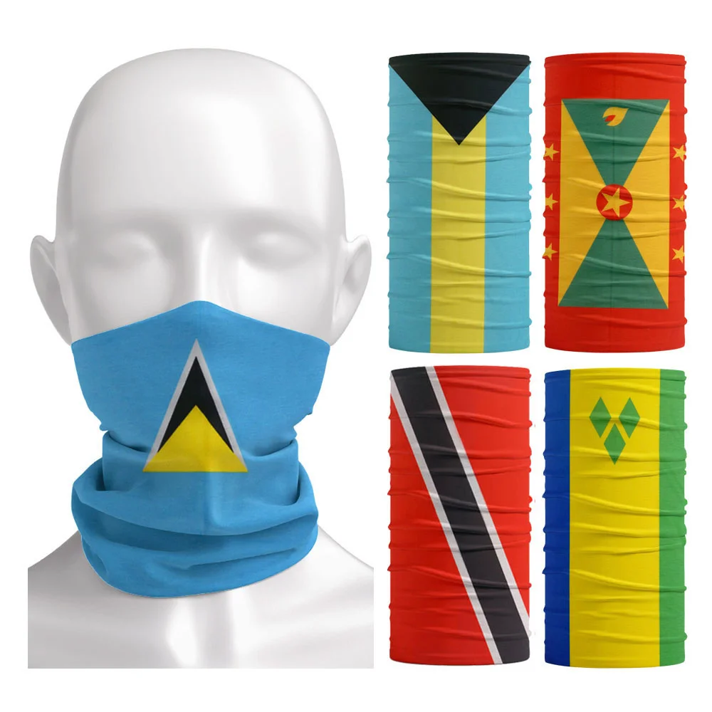 Caribbean Flag Pattern Face & Neck Gaiter Outdoor Sports Sun Protective Bandana Barbados/Bahamas/Grenada Nations Cycling Scarf