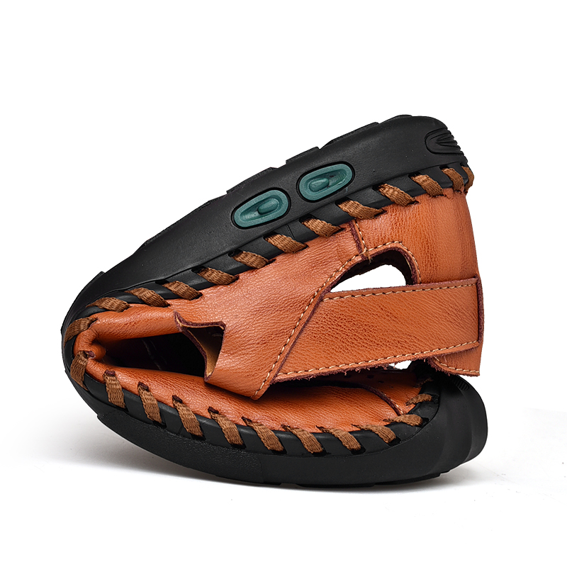 Leather Casual Shoes for Men Breathable Outdoor Anti-slip Loafers Men Soft Sole Cowhide Beach Sandals Summer Big Size 47 48