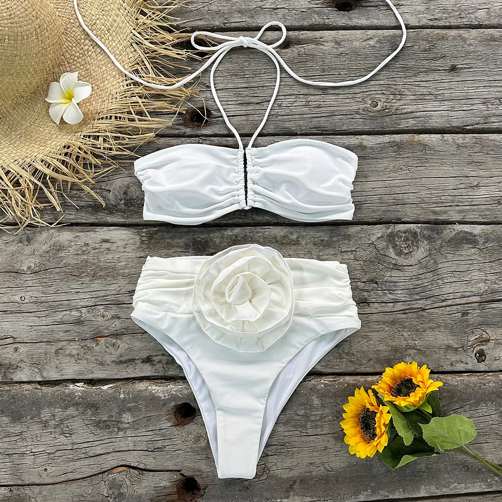 Two-Pieces Women Floral Lace Up 2023 Push-Up Padded Bra Red Bikini Set Swimsuit Swimwear Bathing Suit Beachwear Biquini