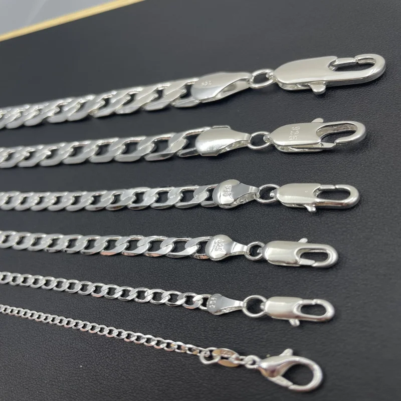 Men's Silver Color Necklace 2/4/6/8/10/12MM 50-60cm Face Chain Necklace Lobster Clasp Men Women Engagement Jewelry Gifts