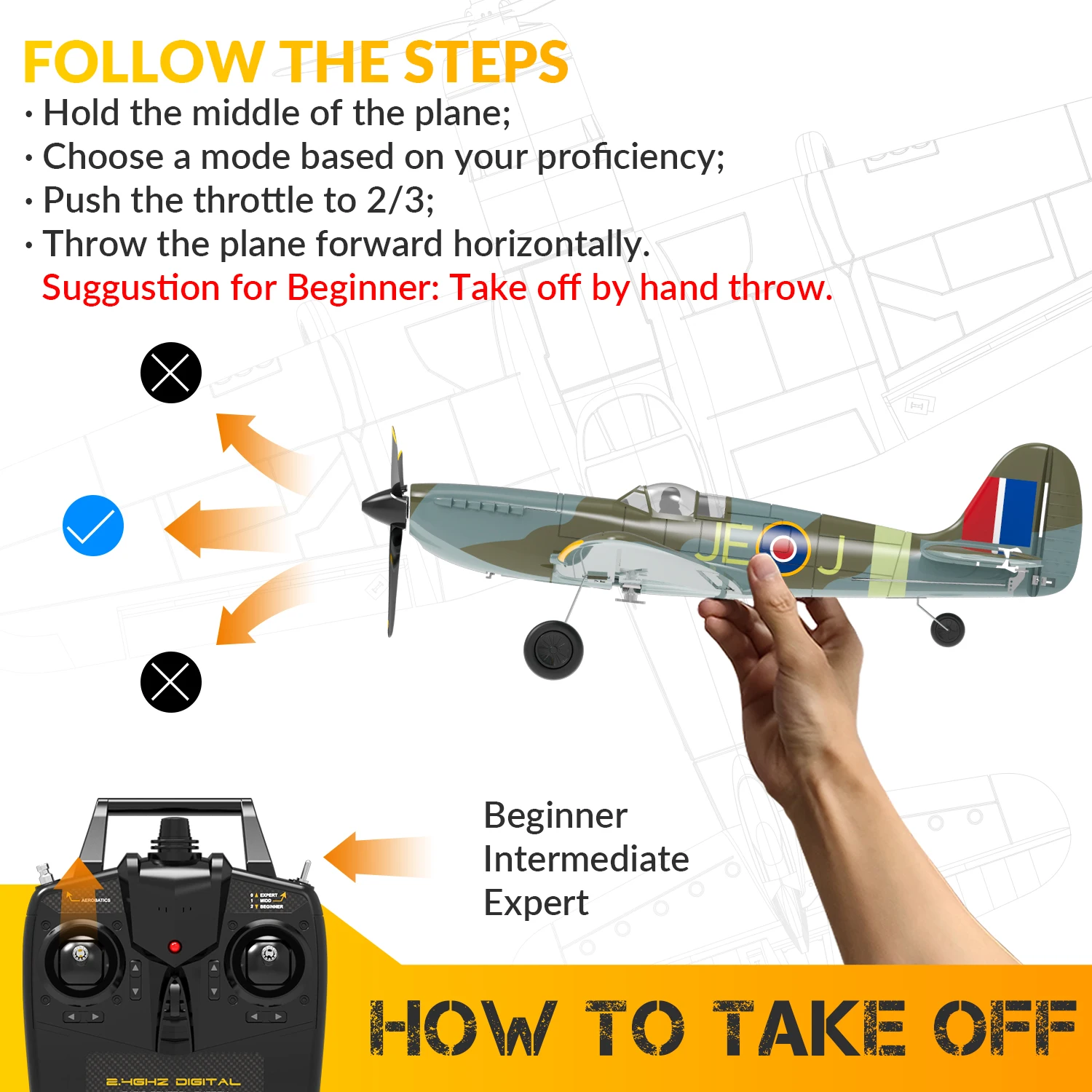 New Spitfire RC Plane 2.4G 4CH 6-Axis EPP 400mm Wingspan RC Fighter with Xpilot Stabilizer One Key Aerobatic RTF Warbird Plane