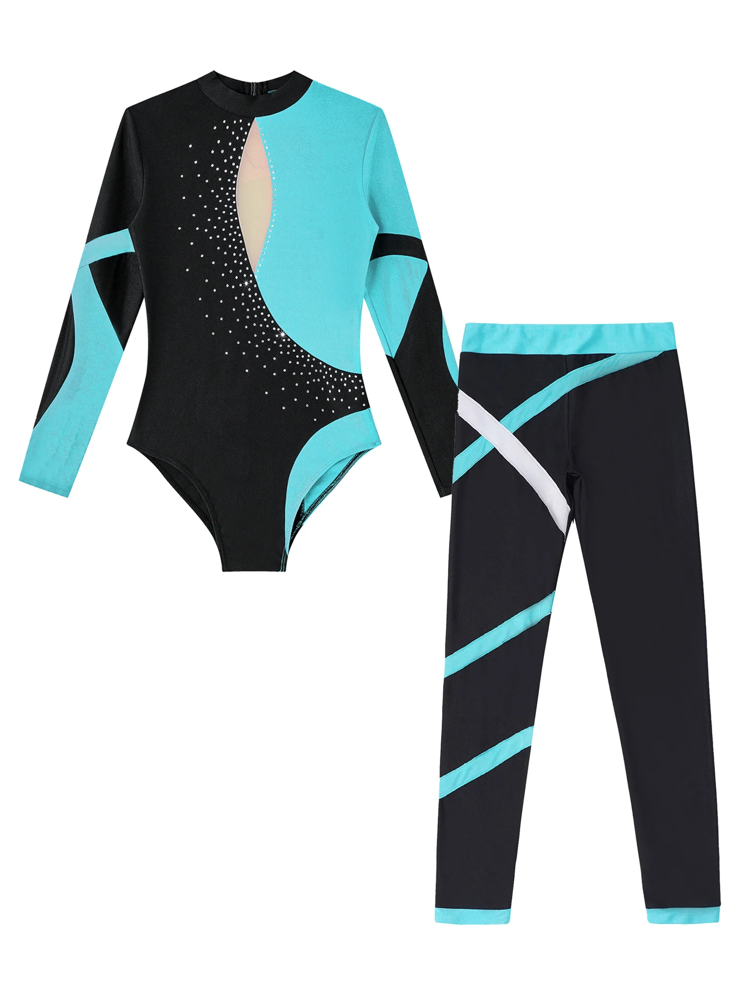 Gymnastics Jumpsuit Kids Girls Long Sleeve 2025 Shiny Rhinestones Ballet Gymnastic Leotards with Leggings for new Yoga Skating Bodysuit