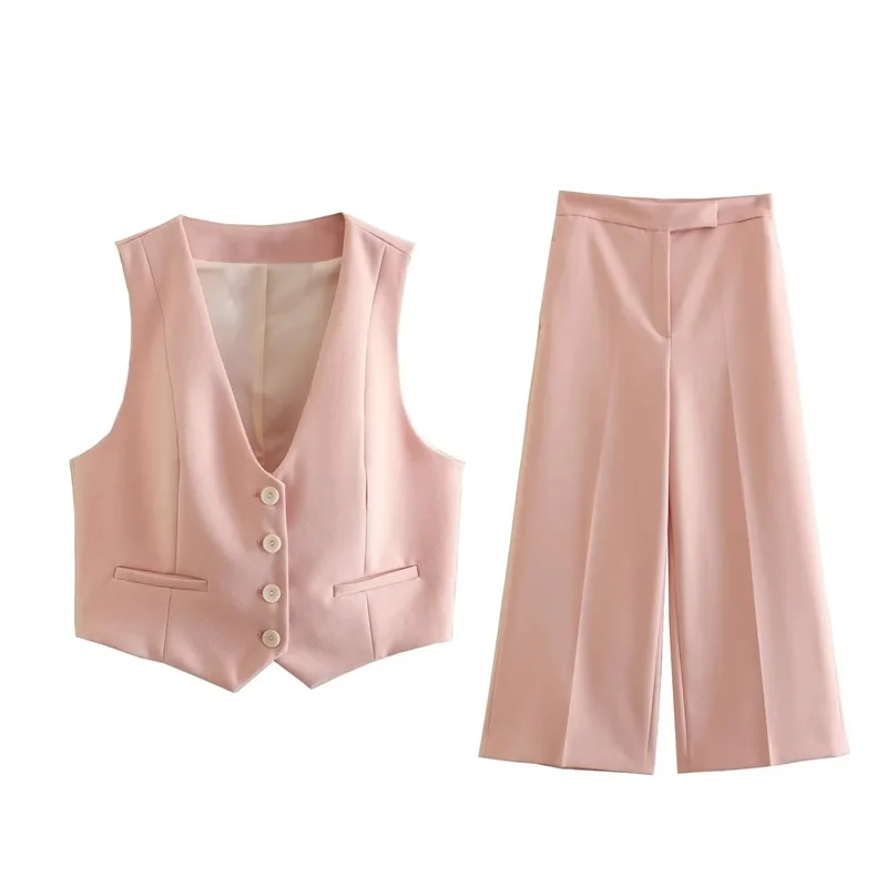 Linen Women Pants Sets Vest Tops+Straight Wide Leg Trousers Summer 2 Pieces Formal Casual Hot Girl 2025 Office Suit Party new Prom Outfit
