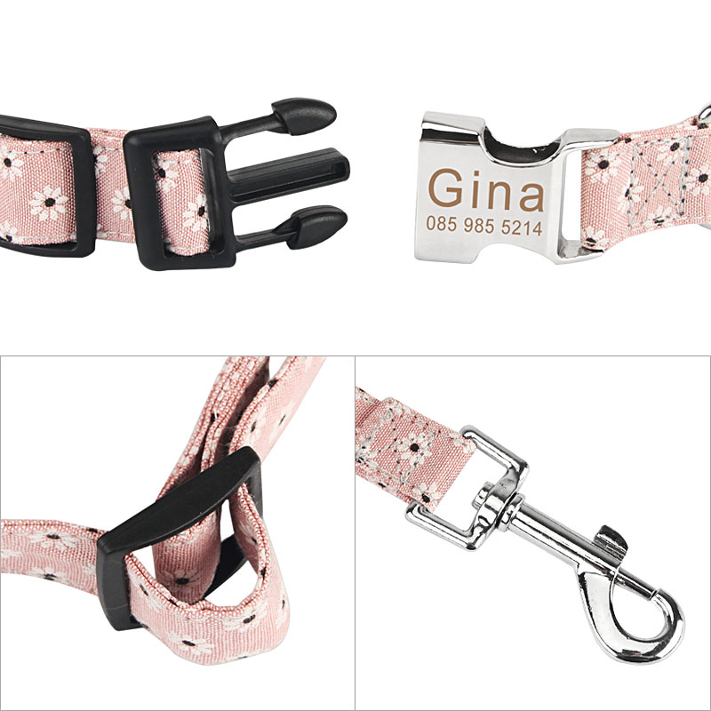 Customized Dog Collar, Adjustable Small Medium Large, Cute Girl Female Summer Spring Pretty Designer Puppy, Floral White Daisy