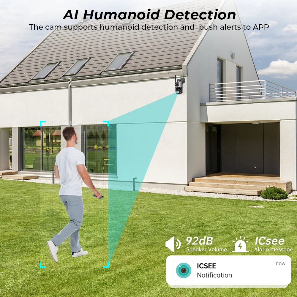 4K 8MP WIFI Camera Outdoor 8X Zoom Three Lens Dual Screen Audio Home Security PTZ Camera Auto Tracking CCTV Video Surveillance