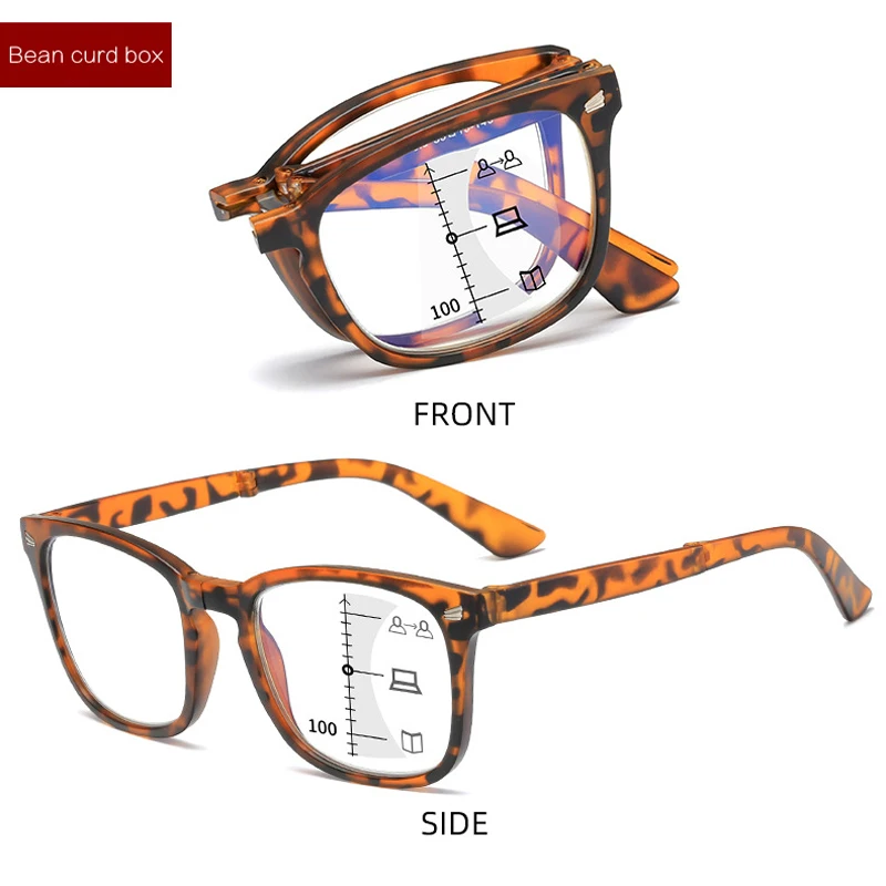 Retro Floral Folding Multifocal Progressive Reading Glasses Anti-blue light Far and Near double Optical Presbyopic for Women Men