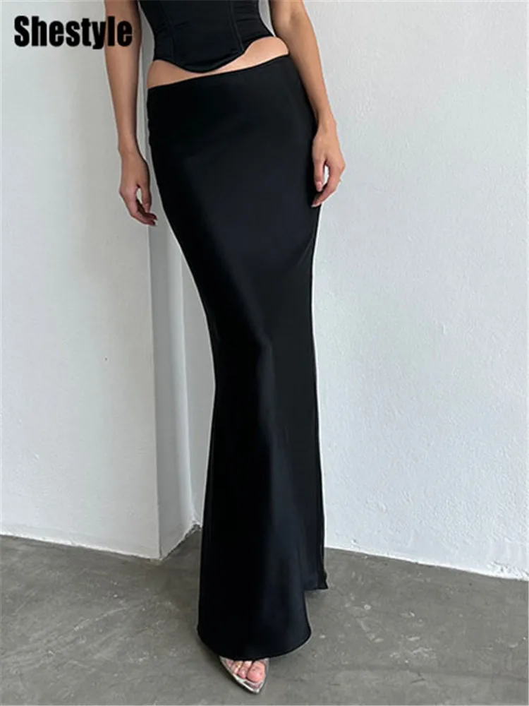 Shestyle Elegant Sexy Flare Long Skirts Trumpets Women High Waist All-Match Satin Smooth Office Lady Bottom Outfits 2023 New