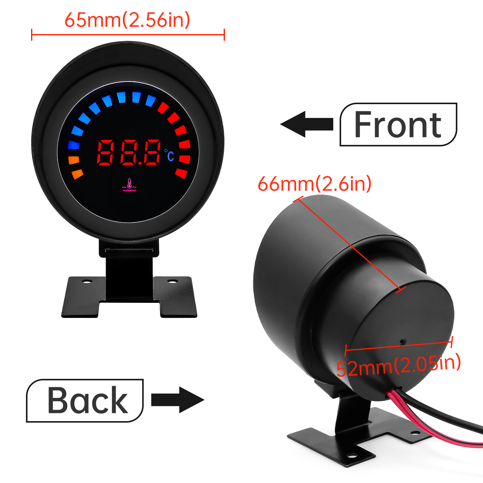 Universal 52mm Water Temperature Gauge Car LED Digital Instrument 10MM Water Temperature Sensor with Radiator Hose Adapter