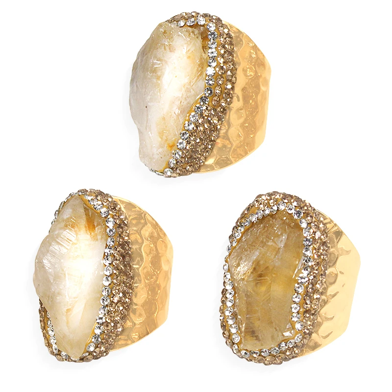 Irregular Citrine Open Ring for Women Micro Inlay Adjustable Reiki Natural Stone Finger Jewelry - view 7