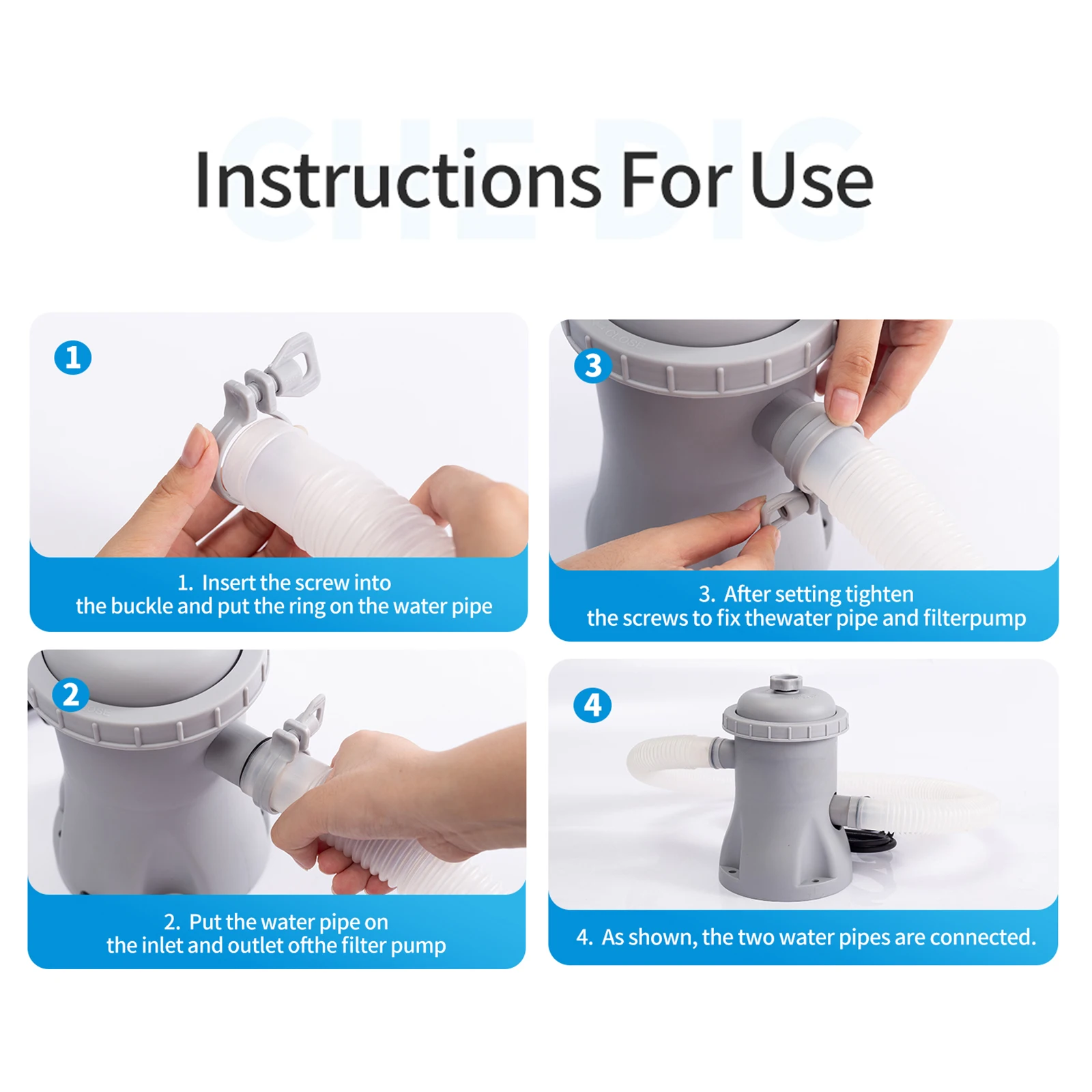 Pool Filter Pump 330 GPH Paddling Pool Electric Water Pump With 2 Filter Cartridge Pool Pump Above Ground Small Pool Filter Pump
