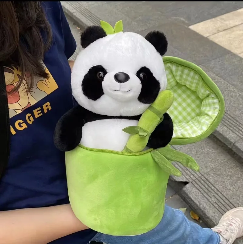 2023NEW 2in1 Bamboo Tube Panda Set Plush Toy Cute Plushies Stuffed Animal Bear Doll Reversible Design Children's Birthday Gift