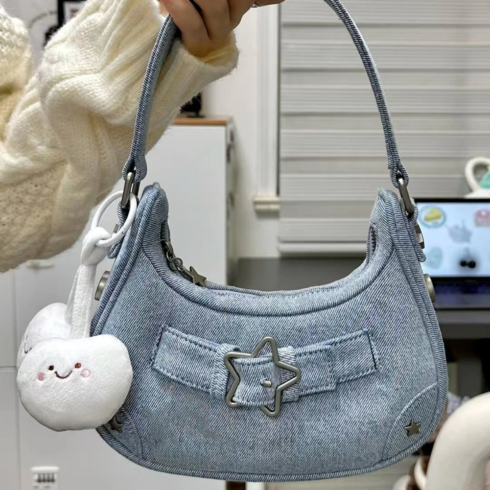 Vintage Star Handbags for Women Fashion Hobos Shoulder Underarm Bag Ladies Clutch Denim Y2k Bag Female Armpit Purses Cool Bag
