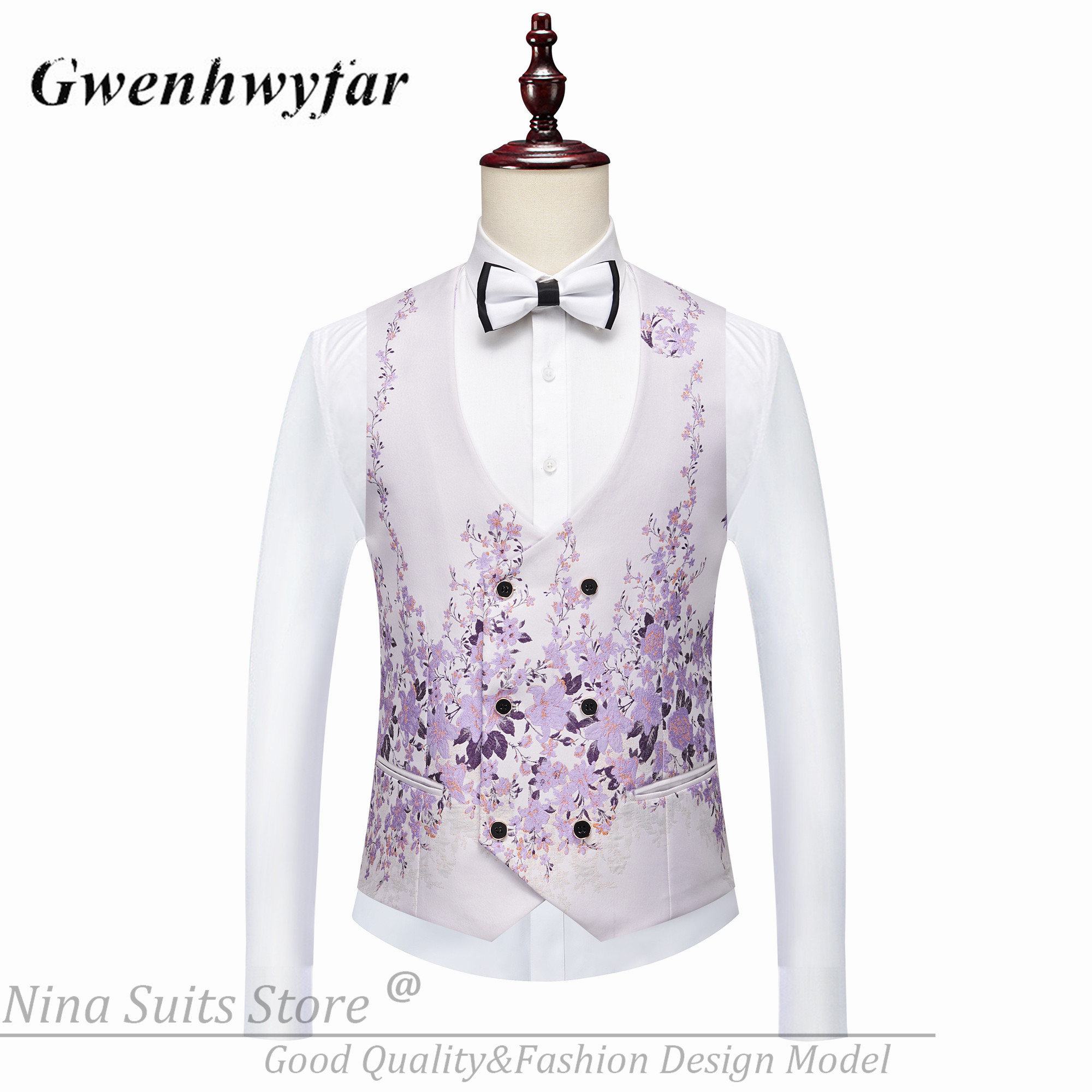G&N 2023 New Series Men Suits Blazer Beautiful new Lilac Purple Floral Pattern Tuxedos 3 2025 Pieces Formal Party Costume Homme Slim Fit