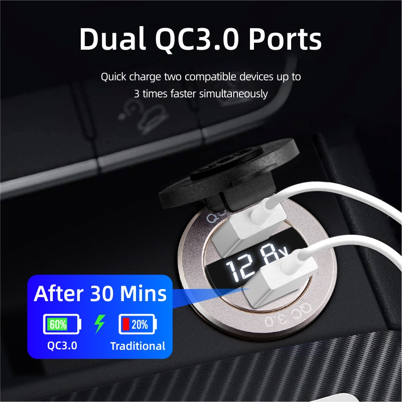 Usb c car outlet 3.0 2025 socket Digital Display Voltmeter for golf 5 7 USB new Charger adapter for f30 f10 f20 e39 e91 accessories