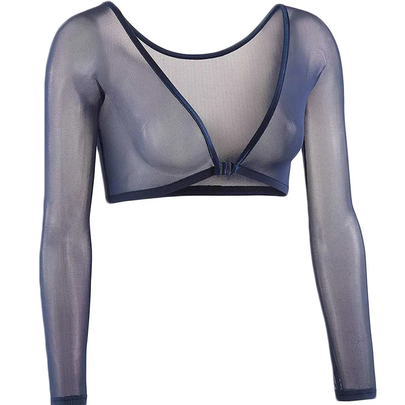 new Women Casual All-match Shawl Mesh Colour Crop Top Long Sleeve See Through T-Shirt Sheer Sexy Stretchy Blouse Chic 2025 Elegant Shrug