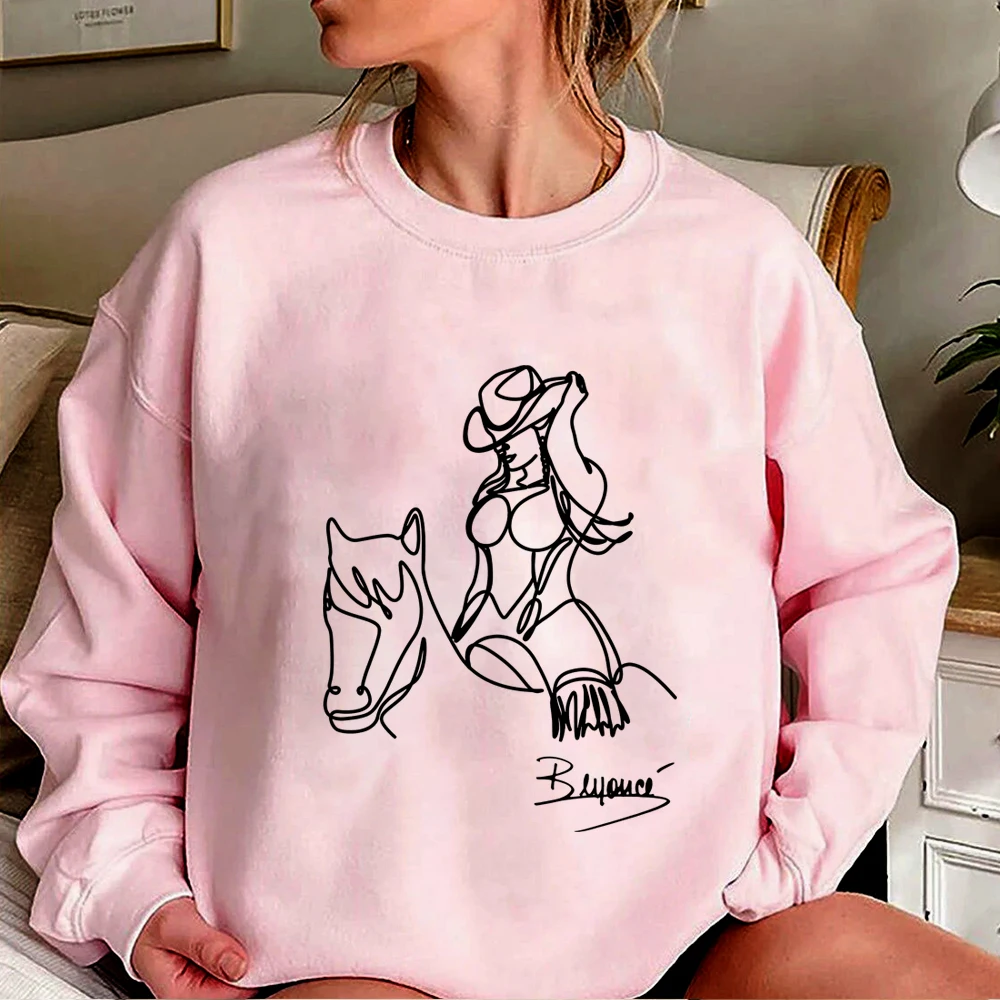 Retro Beyonce Renaissance World Tour Crewneck Sweatshirt Beyonce 2023 Tshirts Aesthetic Gorgeous Line Art Cowgirl Riding Tops