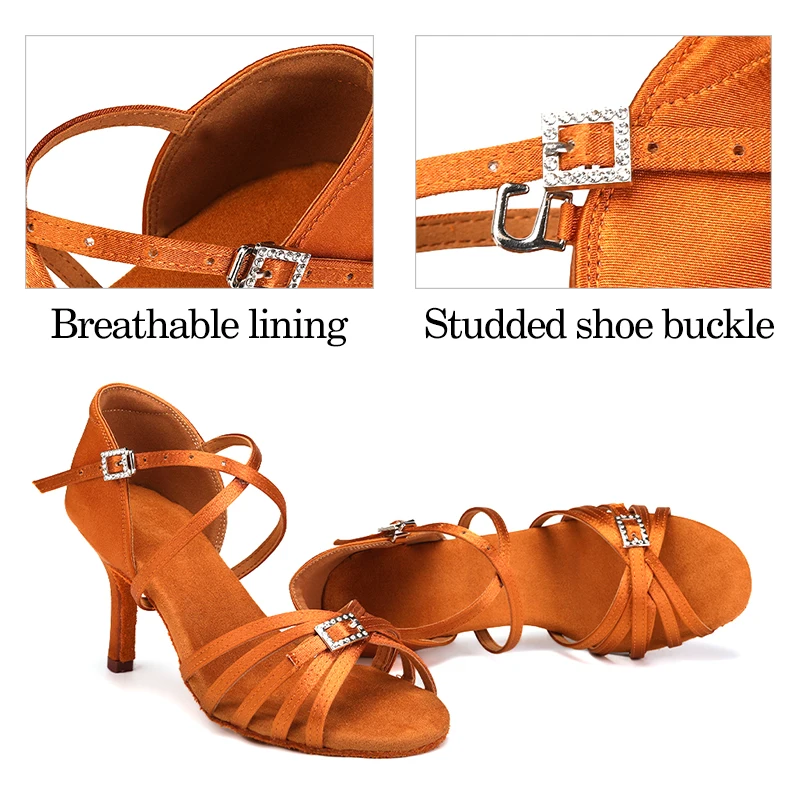 DKZSYIM New Latin Dance Shoes Women High Heel Satin Dancing Shoes lady 2025 new Dance Shoes heeled 5cm-8.5cm Girls Salsa Ballroom Shoes